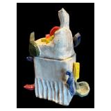 LR - Abstract Handcrafted Pottery Box with Colorful Sculpted Accents