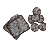 LR - Fall Decor Dining Set: Wicker Chargers, Leaf Placemats, Crocheted Coasters, Napkin Rings and More
