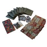 LR - Fall Decor Dining Set: Wicker Chargers, Leaf Placemats, Crocheted Coasters, Napkin Rings and More