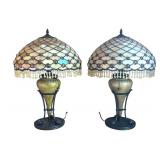 U - Pair of Tiffany Style Stained Glass Table Lamps