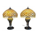 U - Pair of Tiffany Style Stained Glass Table Lamps