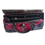 U - Red and Black Handbag with Croc-Embossed Accents by The Find