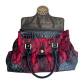 U - Red and Black Handbag with Croc-Embossed Accents by The Find