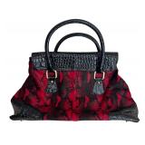 U - Red and Black Handbag with Croc-Embossed Accents by The Find