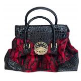 U - Red and Black Handbag with Croc-Embossed Accents by The Find