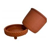 G - Terra-Cotta Planter Pot with Raised Base and Textured Rim