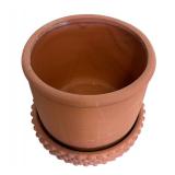 G - Terra-Cotta Planter Pot with Raised Base and Textured Rim