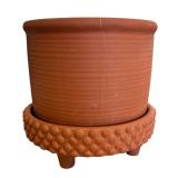 G - Terra-Cotta Planter Pot with Raised Base and Textured Rim