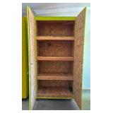 G - Large Neon Green Painted Wooden Storage Cabinet with Shelves on Casters