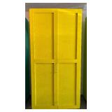 G - Large Yellow Painted Wooden Storage Cabinet with Shelves and Double Doors