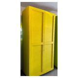 G - Large Yellow Painted Wooden Storage Cabinet with Shelves and Double Doors