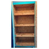 G - Large Turquoise Painted Wooden Storage Cabinet with Shelves on Casters