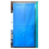 Large Blue Painted Wooden Storage Cabinet on Casters