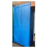 Large Blue Painted Wooden Storage Cabinet on Casters