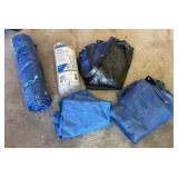 G - Assorted Blue and Black Tarps with HDX Plastic Sheeting