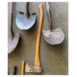 G - Yard Tool Collection with Rake, Shovels, Axe, and Garden Hand Tools