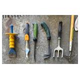 G - Yard Tool Collection with Rake, Shovels, Axe, and Garden Hand Tools