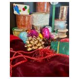 LL - Holiday Gift Wrap and Decor Lot with Ribbons, Bows, Snow Globes, and Gift Bags