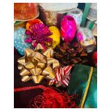 LL - Holiday Gift Wrap and Decor Lot with Ribbons, Bows, Snow Globes, and Gift Bags