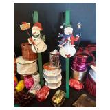 LL - Holiday Gift Wrap and Decor Lot with Ribbons, Bows, Snow Globes, and Gift Bags