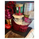 LL - Holiday Gift Wrap and Decor Lot with Ribbons, Bows, Snow Globes, and Gift Bags