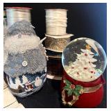 LL - Holiday Gift Wrap and Decor Lot with Ribbons, Bows, Snow Globes, and Gift Bags
