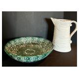 LL - Handpainted Italian Pottery Serving Bowl and 10-Inch Pitcher Set