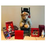 LL - Holiday Decor Lot with Waterford Ornaments, Plush Bear, and Decorative Chair