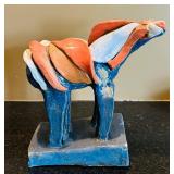 ML - Handmade Pottery Collection with Abstract Horse, Blue Bowl, and 10-Inch Vase