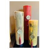 LR - Set of 6 Decorative Pillar Candles with Tray and Medallions