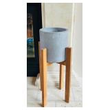 LR - Gray Planter with Wooden Stand