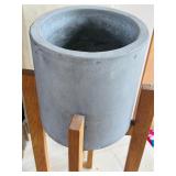 LR - Gray Planter with Wooden Stand