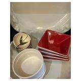 LR - Assorted Dinnerware and Serveware Collection with Plates, Bowls, and Trays