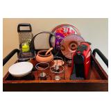 LR - Assorted Kitchenware Collection with Nespresso Machine, Pizza Pan, Garlic Baker, and More