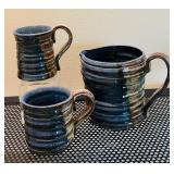 DR/ Hutch - Handcrafted Pottery Pitcher and 2 Mug Set with Blue-Brown Glaze