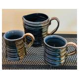DR/ Hutch - Handcrafted Pottery Pitcher and 2 Mug Set with Blue-Brown Glaze