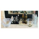 LR - Barware and Decor Collection with Movado Desk Clock, Cocktail Set, and Glassware