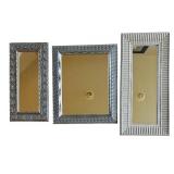 LR - Set of 3 Decorative Rectangular Mirrors with Silver Frames