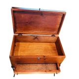 LR - Wooden Storage Chest with Drawer on Metal Stand