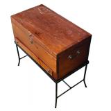 LR - Wooden Storage Chest with Drawer on Metal Stand