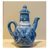 LR - Blue and White Porcelain Teapot and Cup Set with Floral Motif