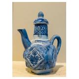 LR - Blue and White Porcelain Teapot and Cup Set with Floral Motif