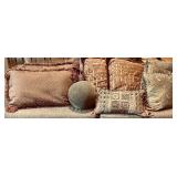 LR - Set of 7 Decorative Throw Pillows with Embroidery and Fringe