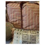 LR - Set of 7 Decorative Throw Pillows with Embroidery and Fringe