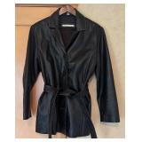 U - Excelled Black Leather Coat with Belt
