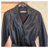 U - Excelled Black Leather Coat with Belt