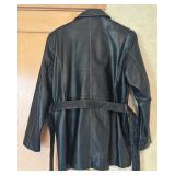 U - Excelled Black Leather Coat with Belt