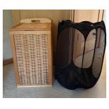 U - Set of 2 Laundry Hampers - Wicker and Black Mesh