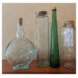 U - Set of 4 Decorative Glass Bottles with Cork Stoppers
