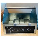 Galvanized Metal Organizer with Chalkboard and Bottle Opener and 3-Tier Serving Tray